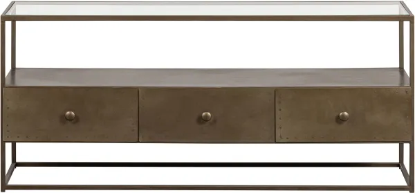 BEPUREHOME Collection TV-Tisch, mit 3 Schubladen - Glas und antikes Messingeisen