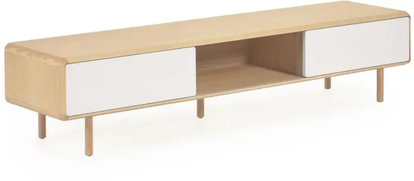 LAFORMA Anielle TV-Bank, mit 2 Schiebetüren - grau/natur Eschenfurnier/Eschenholz (180x41)